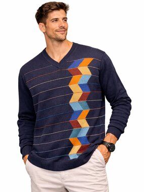 Montecarlo Men's Blue Geometric V-Neck Sweater - Size XL (3) - NWT